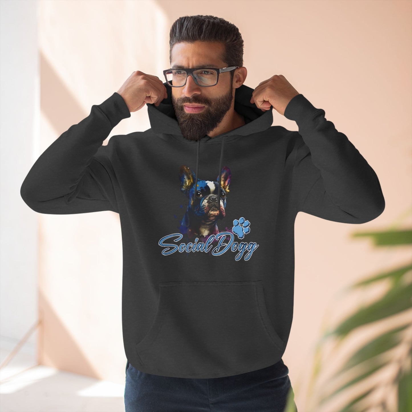 Fleece Hoodie - SocialDogg Frenchie Design